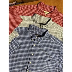 Lot 3 Eddie Bauer Men's XL Shirts 2 Blue Seersucker Plaid 1 Red Plaid S/S EUC